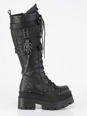 Chunky Heel Square-Toe Platform Knee High Boots with Cargo Pocket
